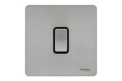 Schneider Electric Ultimate Screwless Flat Plate - Single Retractive 2 Way Light Switch, 16AX, GU1412RBSS, Stainless Steel with Black Insert - Pack of 3